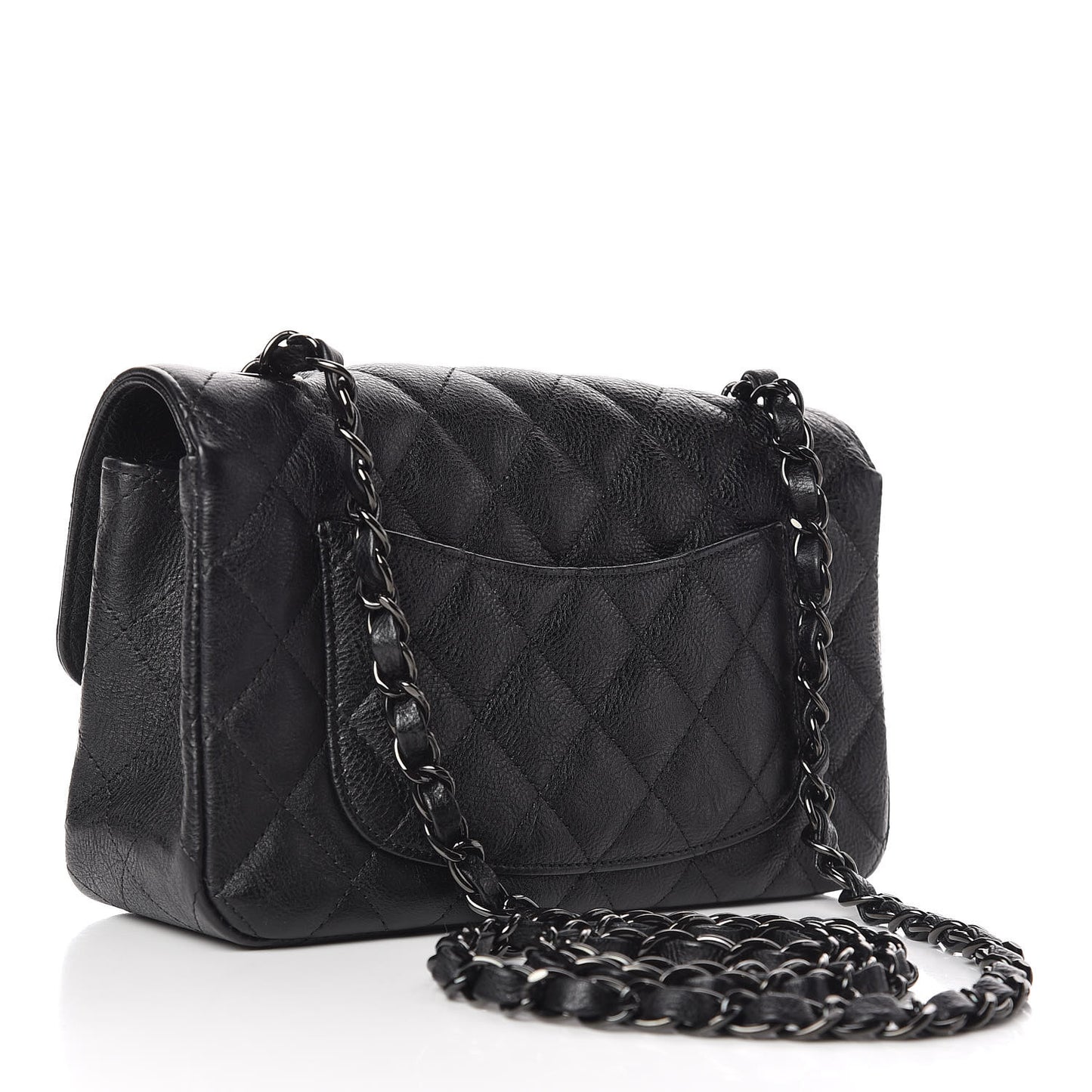 Crumpled Calfskin Quilted Mini Rectangular Flap So Black