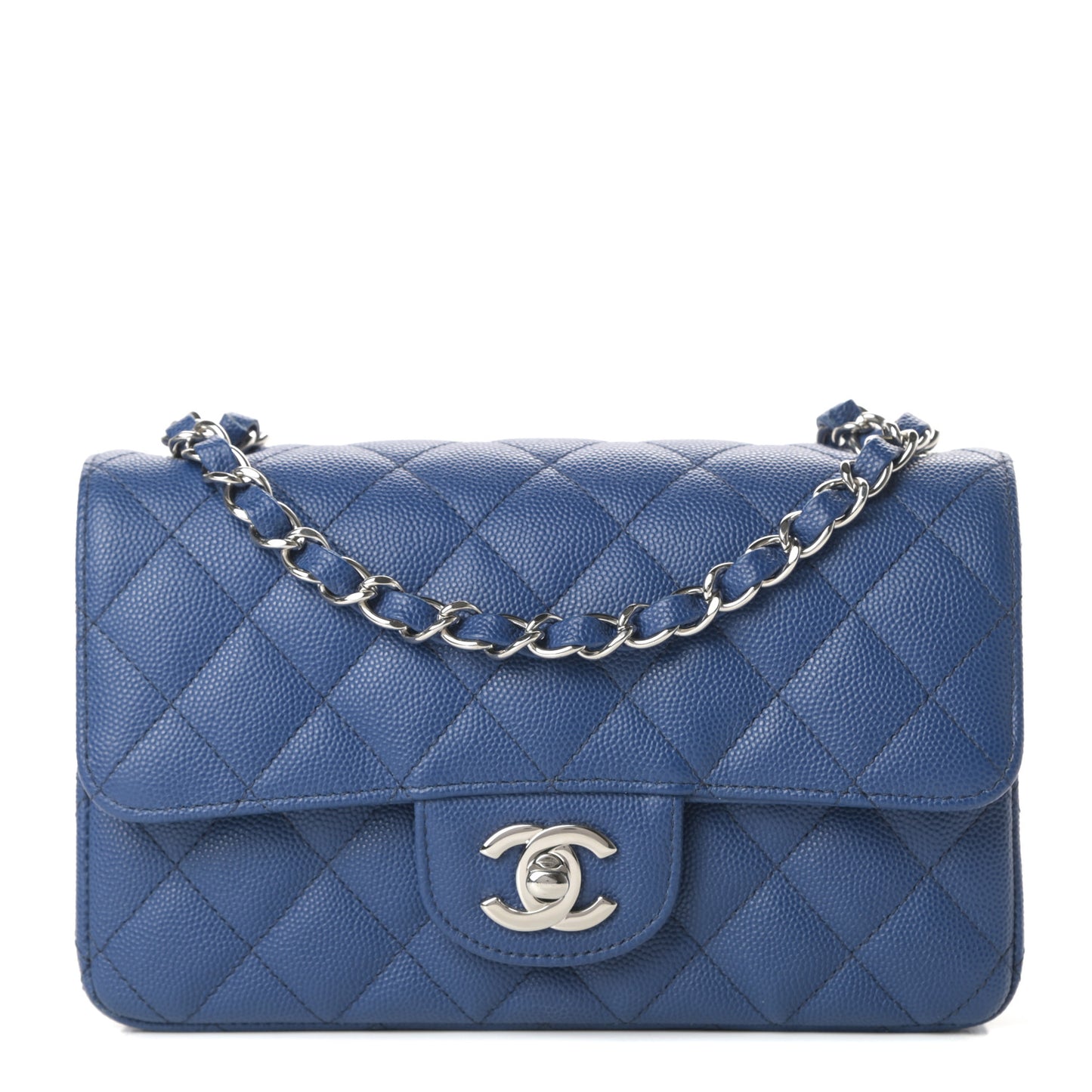 Caviar Quilted Mini Rectangular Flap Blue