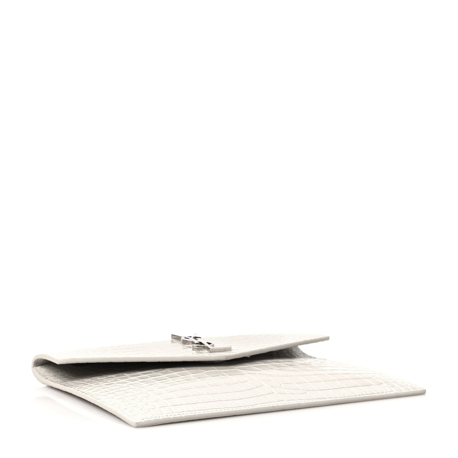 Saint Laurent Calfskin Crocodile Embossed Monogram Uptown Baby Pouch Crema Soft 3 of 7
