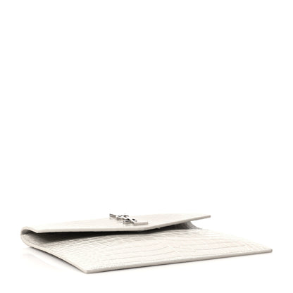Saint Laurent Calfskin Crocodile Embossed Monogram Uptown Baby Pouch Crema Soft 3 of 7