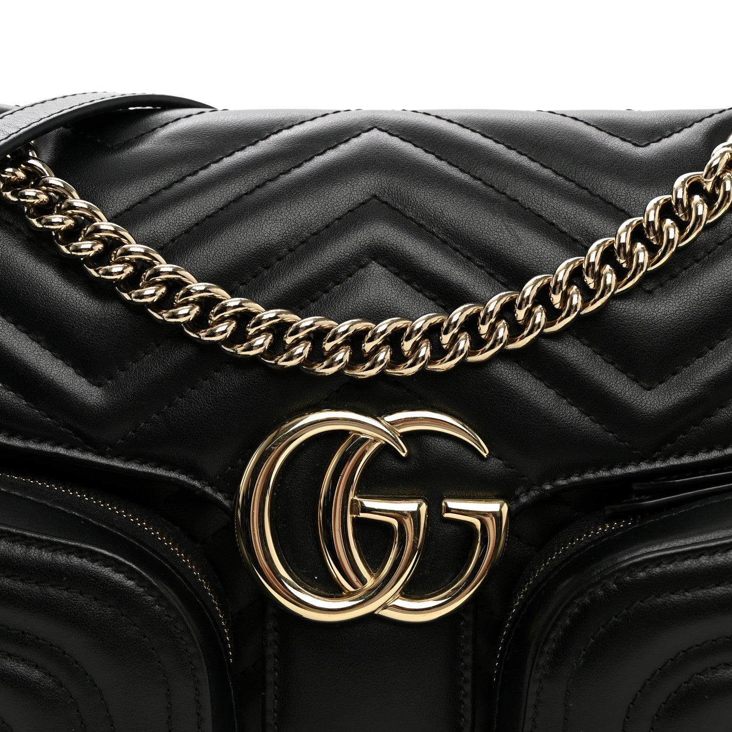 Gucci Calfskin Matelasse Small GG Marmont Multi Pocket Shoulder Bag Black 8 of 10