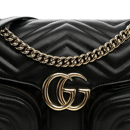 Gucci Calfskin Matelasse Small GG Marmont Multi Pocket Shoulder Bag Black 8 of 10
