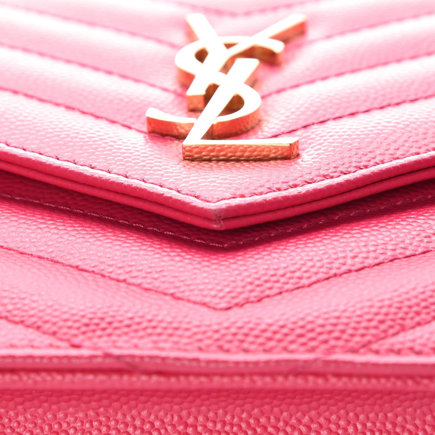 Saint Laurent Grain De Poudre Matelasse Chevron Monogram Envelope Chain Wallet Fresh Fuchsia 14 of 15
