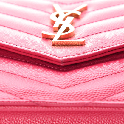 Saint Laurent Grain De Poudre Matelasse Chevron Monogram Envelope Chain Wallet Fresh Fuchsia 14 of 15