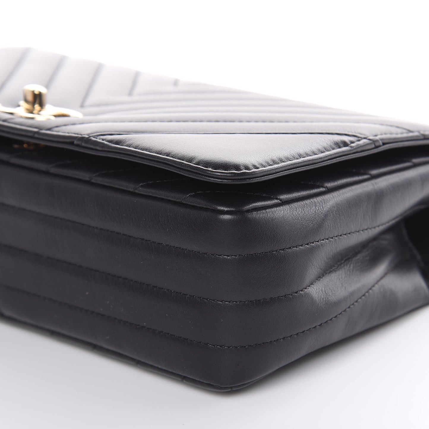 Calfskin Chevron Quilted Small Statement Flap Black