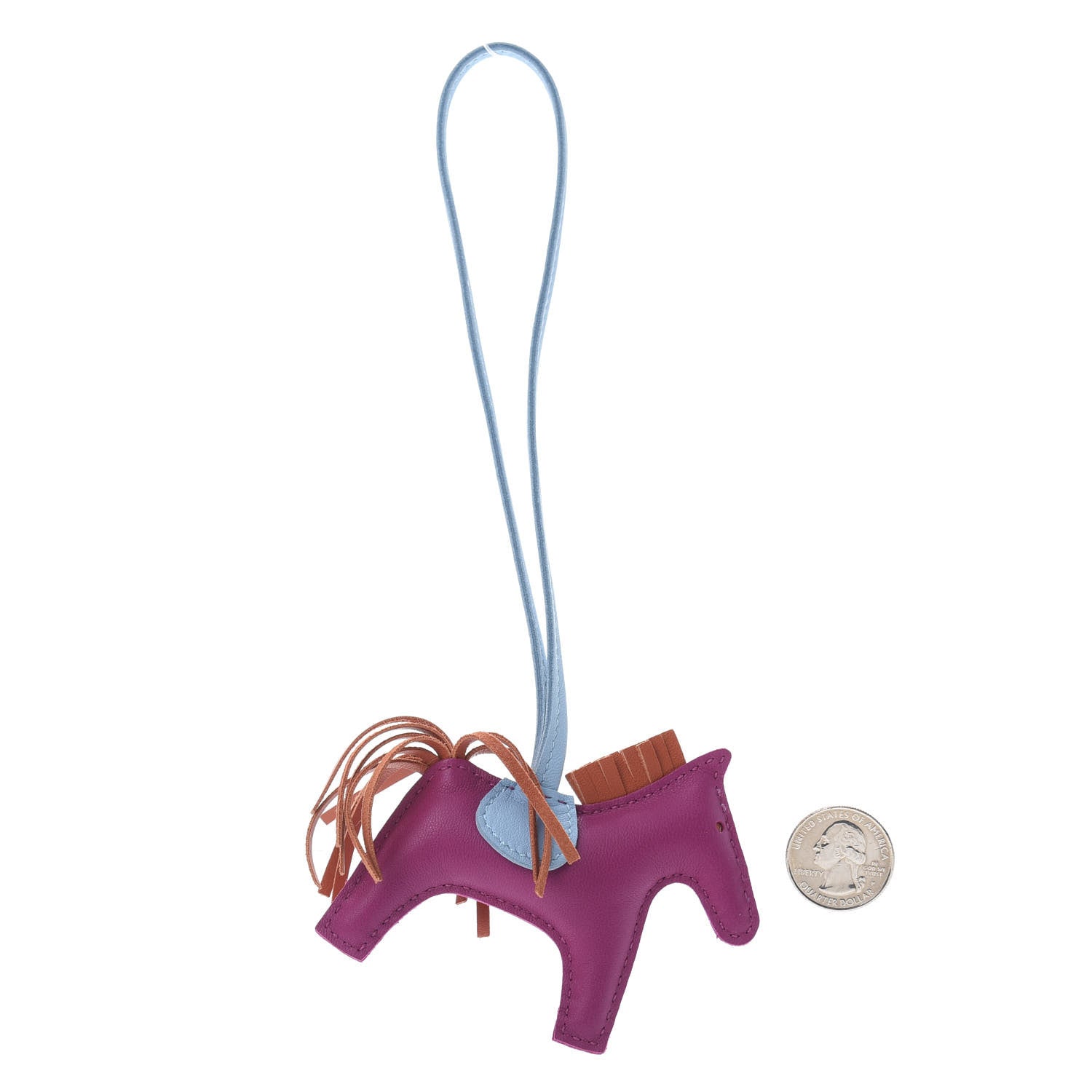 Hermes Milo Lambskin Grigri Rodeo Horse Bag Charm PM Rose Pourpre Cornaline Celeste 2 of 6