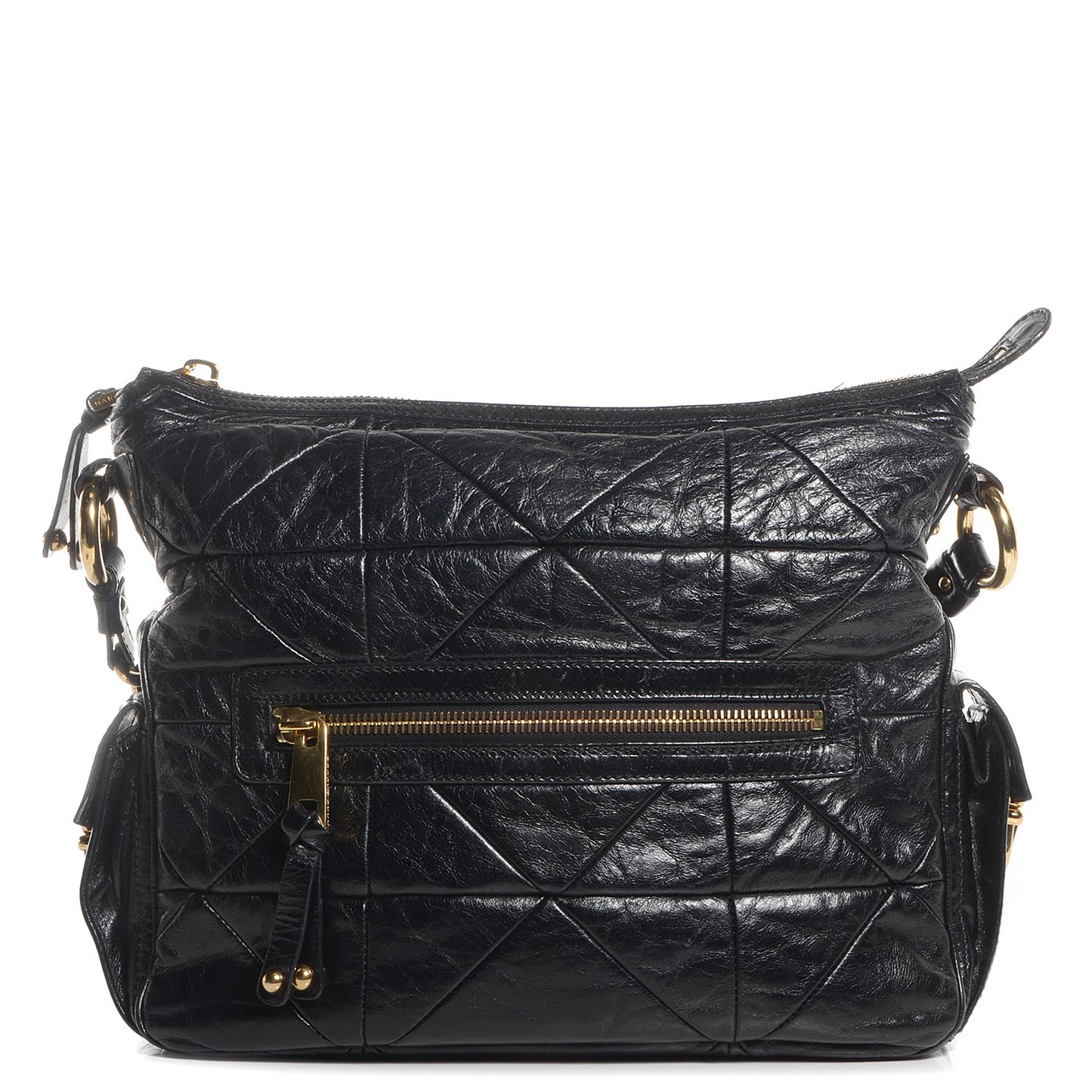 Leather Patchwork Multipocket Hobo Black