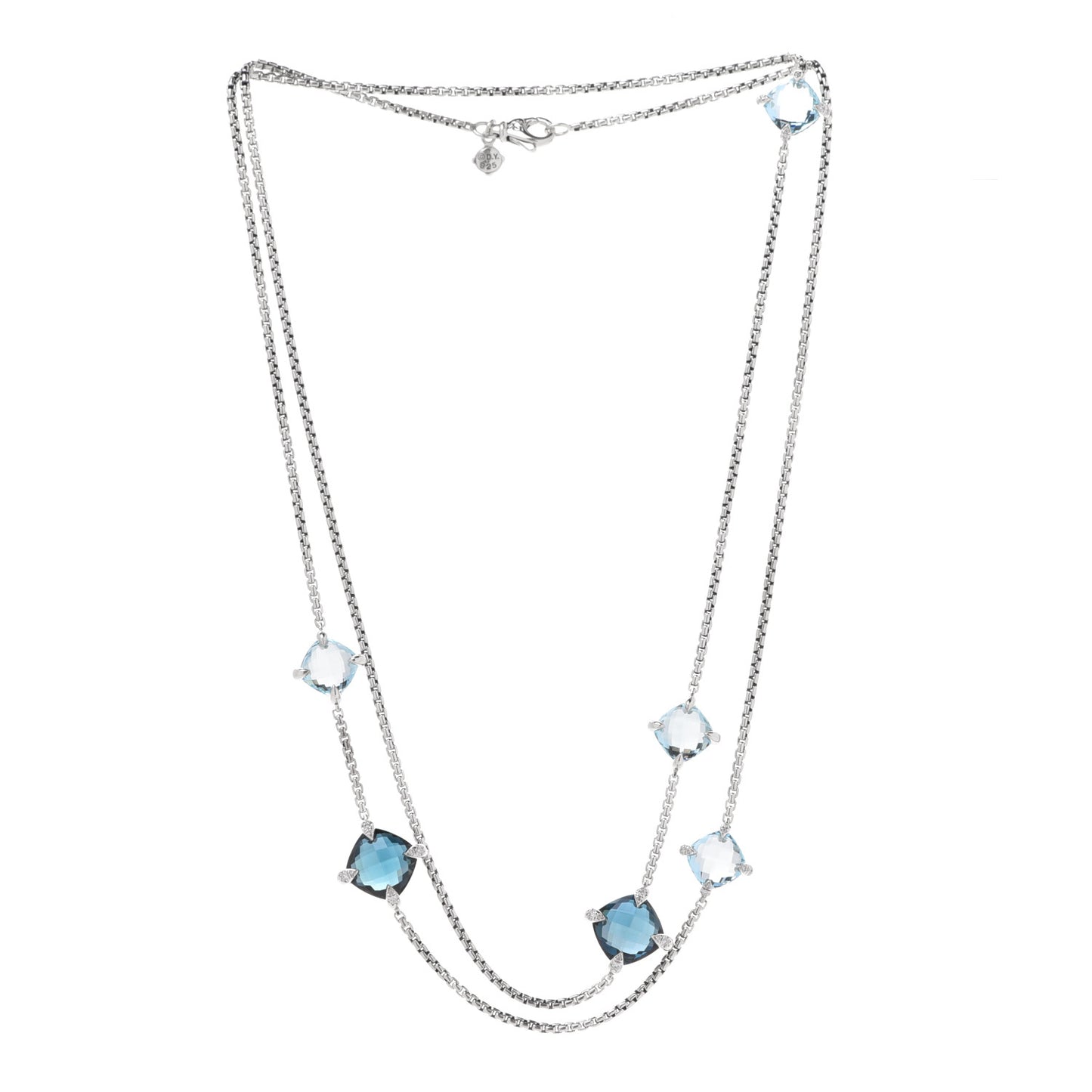 Sterling Silver Diamond Hampton Blue Topaz Chatelaine Station Necklace