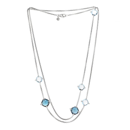 David Yurman Sterling Silver Diamond Hampton Blue Topaz Chatelaine Station Necklace 3 of 7