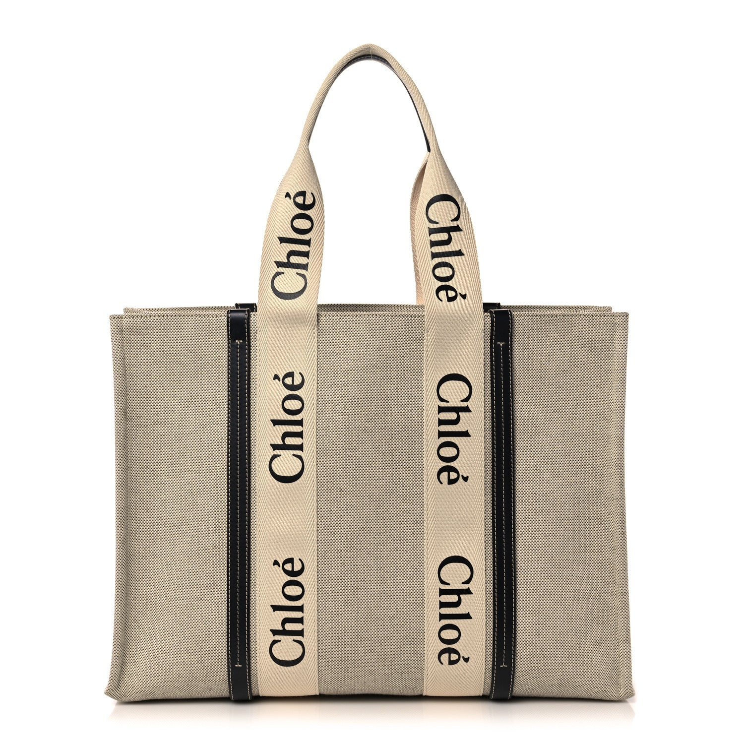 Chloe Cotton Calfskin Large Woody Ribbon Tote White Blue 1 of 12