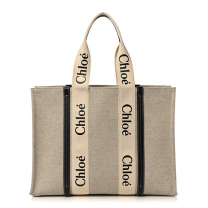 Chloe Cotton Calfskin Large Woody Ribbon Tote White Blue 1 of 12