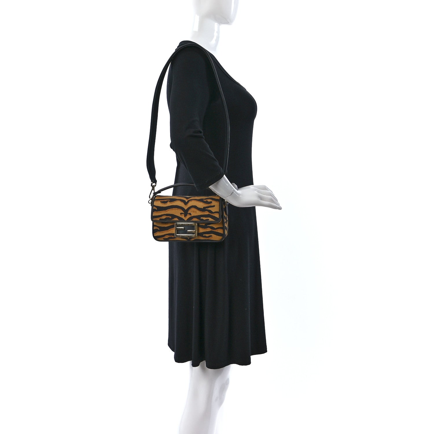 Fendi Canvas Chinese New Year Tiger Embroidered Mini Baguette Black Dark Yellow 2 of 11