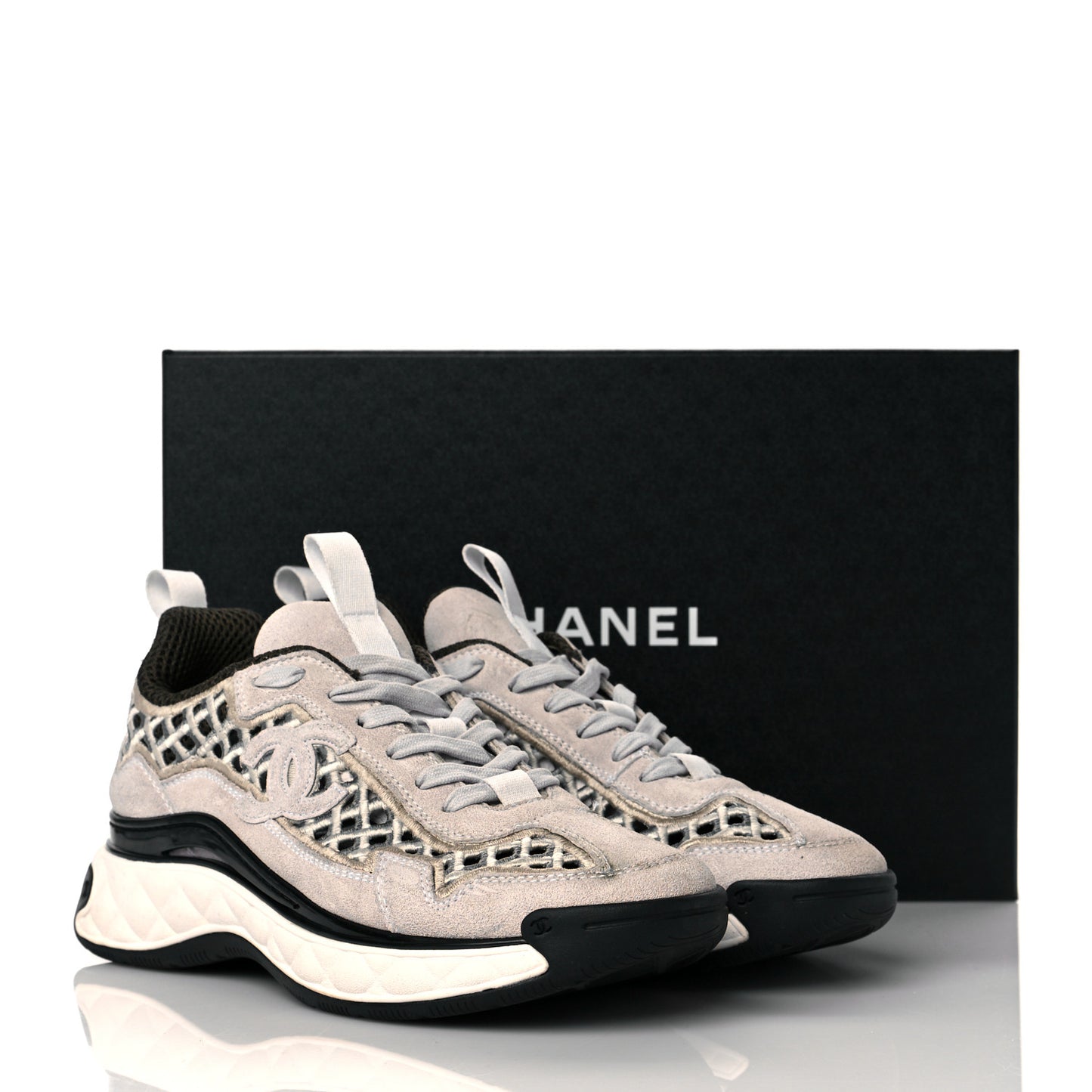 Suede Calfskin Embroidered CC Sneakers 37 Ecru Light Gray