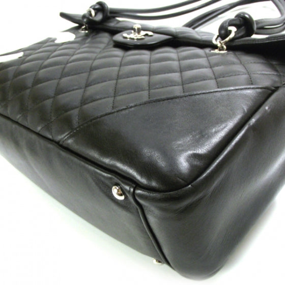 Calfskin Quilted Large Cambon Flap Black White