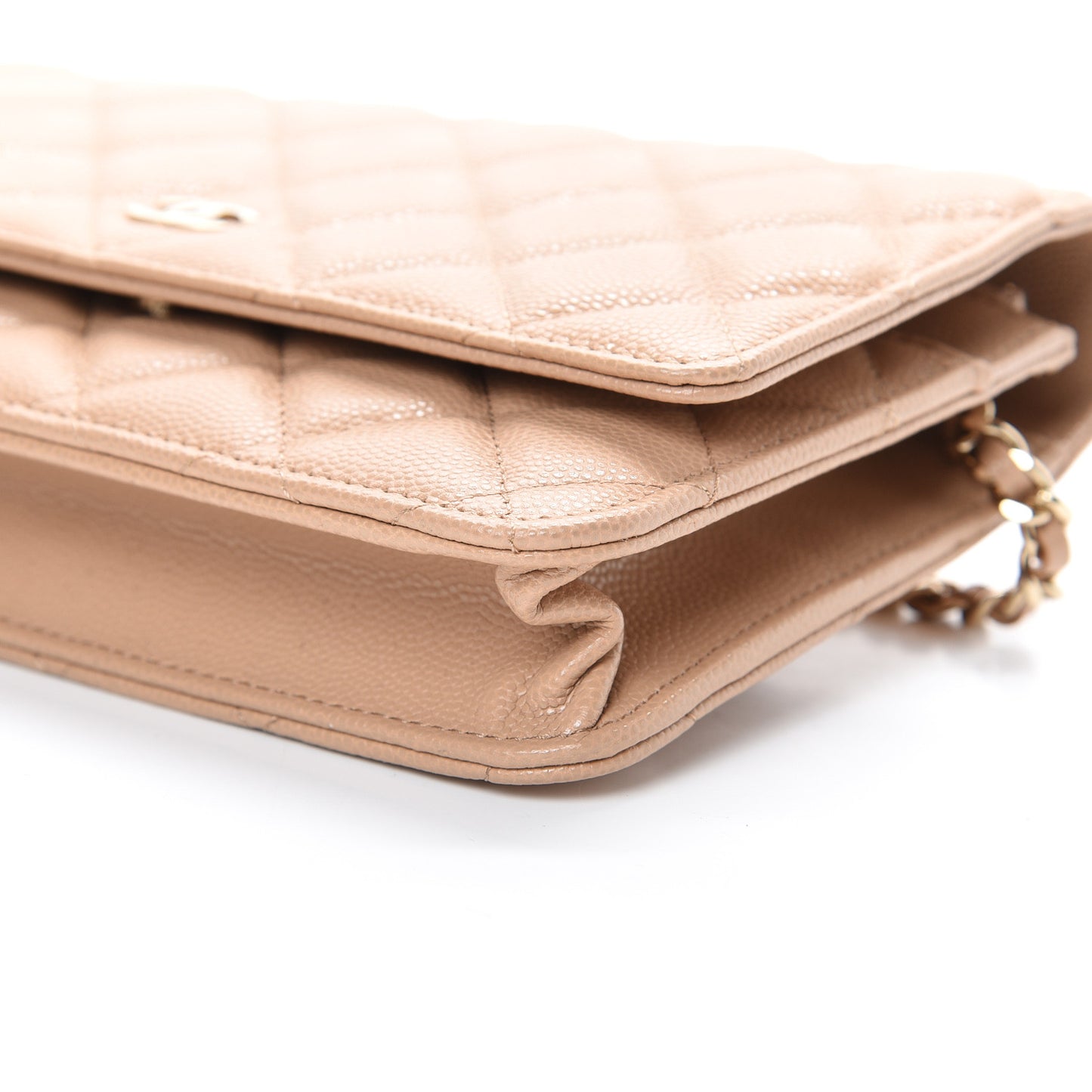 Caviar Quilted Wallet On Chain WOC Beige