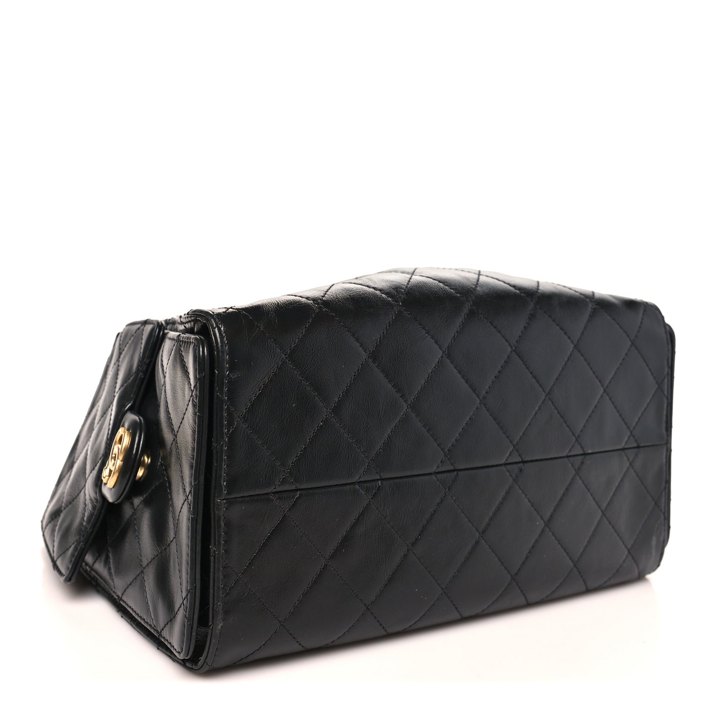 Shiny Crumpled Calfskin Quilted Small Chanel 25 Handbag Black