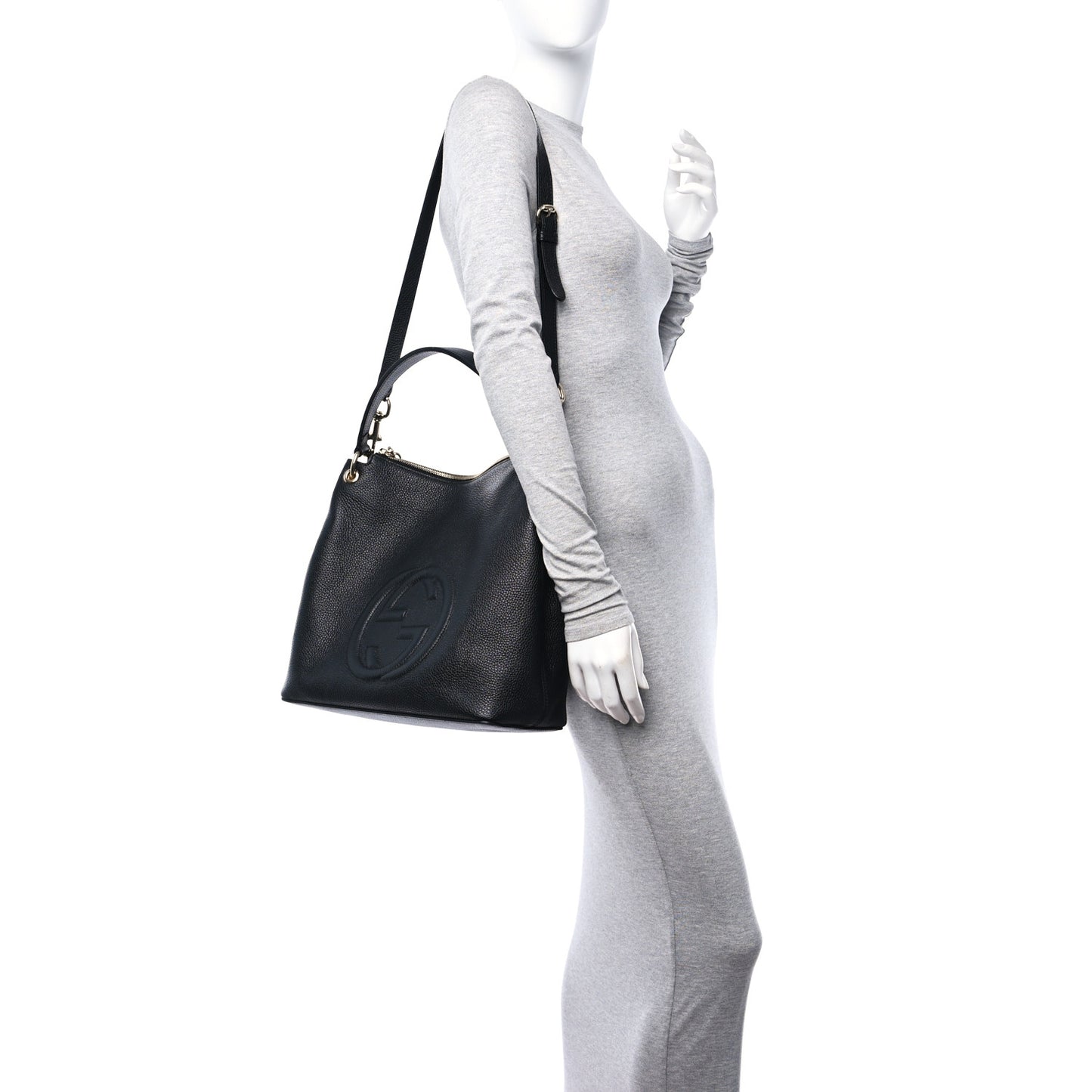 Pebbled Calfskin Large Soho Hobo Black