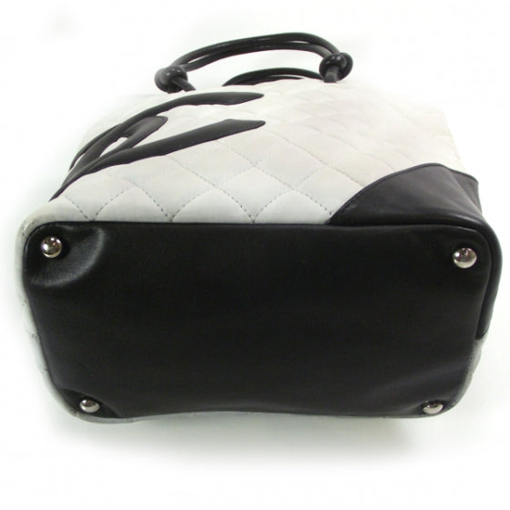 Calfskin Quilted Medium Cambon Tote White Black