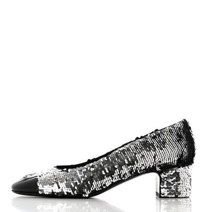 Chanel Sequin Patent Calfskin CC Pumps 40 Black Silver 1 of 10