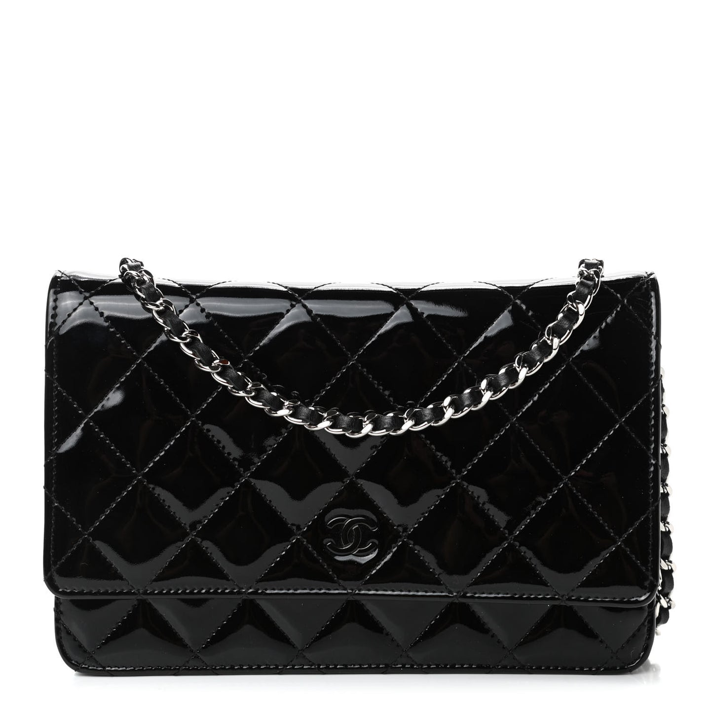 Patent Quilted Wallet On Chain WOC Black