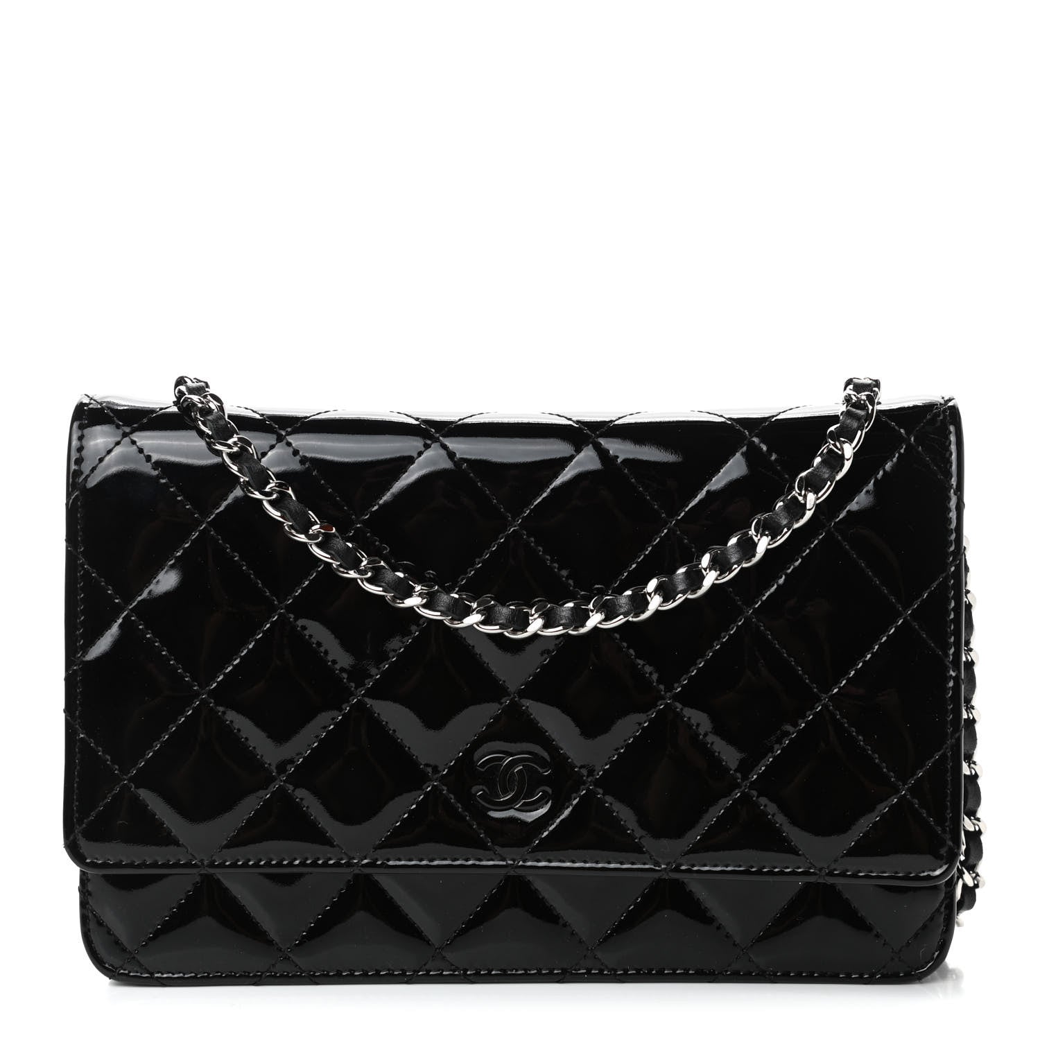 Chanel Patent Quilted Wallet On Chain WOC Black 1 of 5