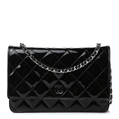 Chanel Patent Quilted Wallet On Chain WOC Black 1 of 5