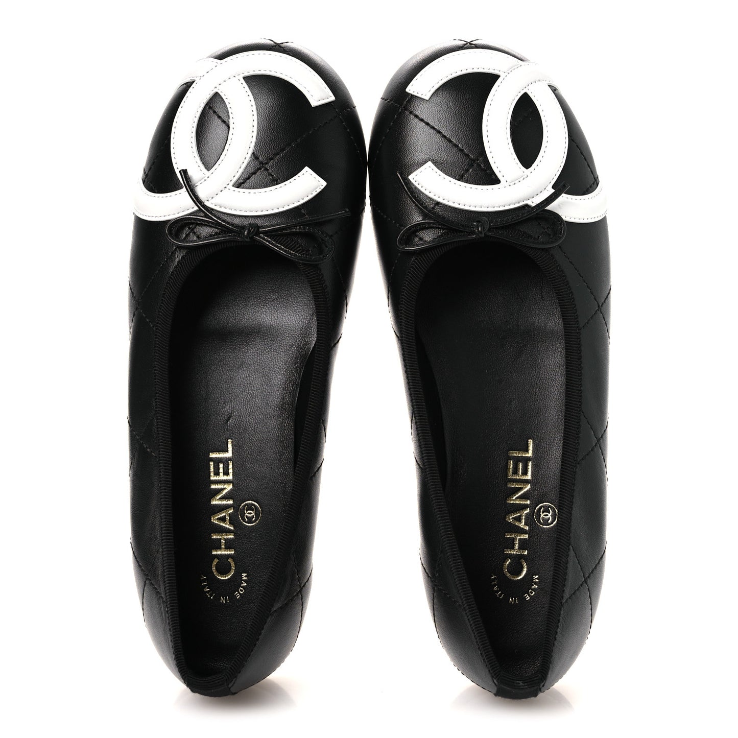 Lambskin Quilted CC Cambon Ballet Flats 39 Black White