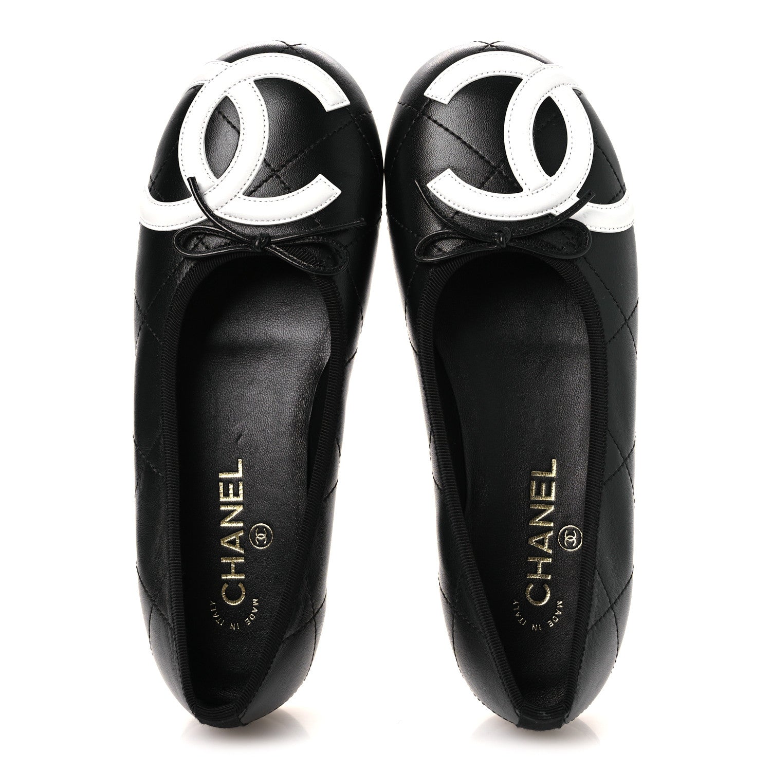 Chanel Lambskin Quilted CC Cambon Ballet Flats 39 Black White 2 of 11