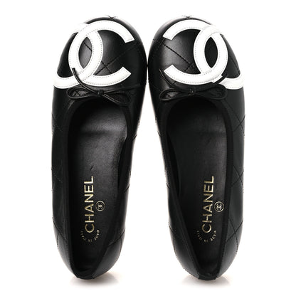 Chanel Lambskin Quilted CC Cambon Ballet Flats 39 Black White 2 of 11