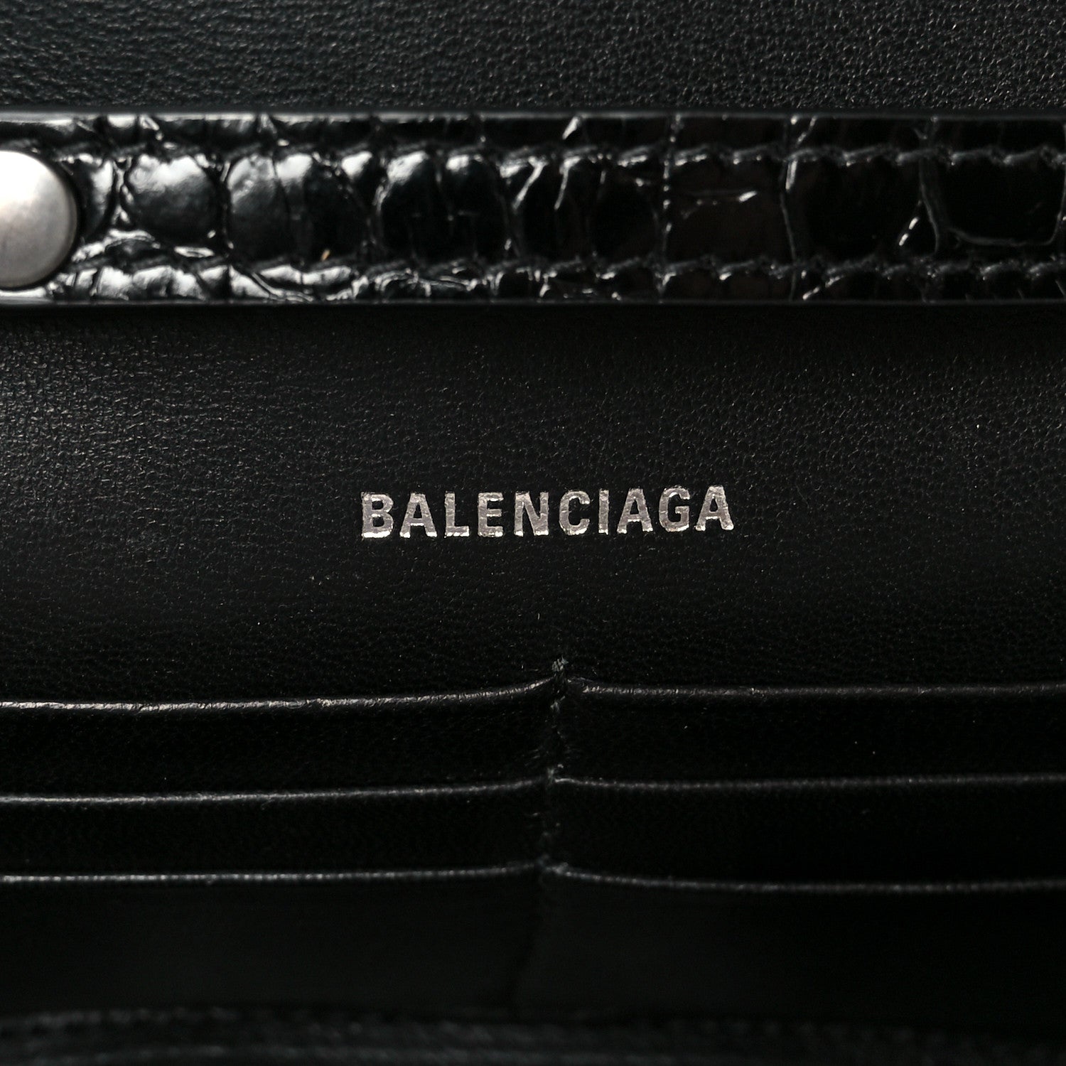 Balenciaga Shiny Calfskin Monochrome Crocodile Embossed Hourglass Chain Bag Black 6 of 11