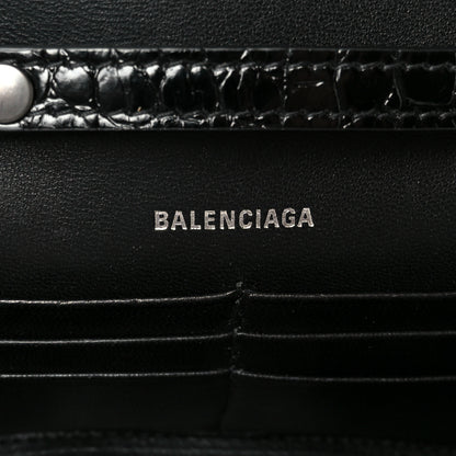 Balenciaga Shiny Calfskin Monochrome Crocodile Embossed Hourglass Chain Bag Black 6 of 11
