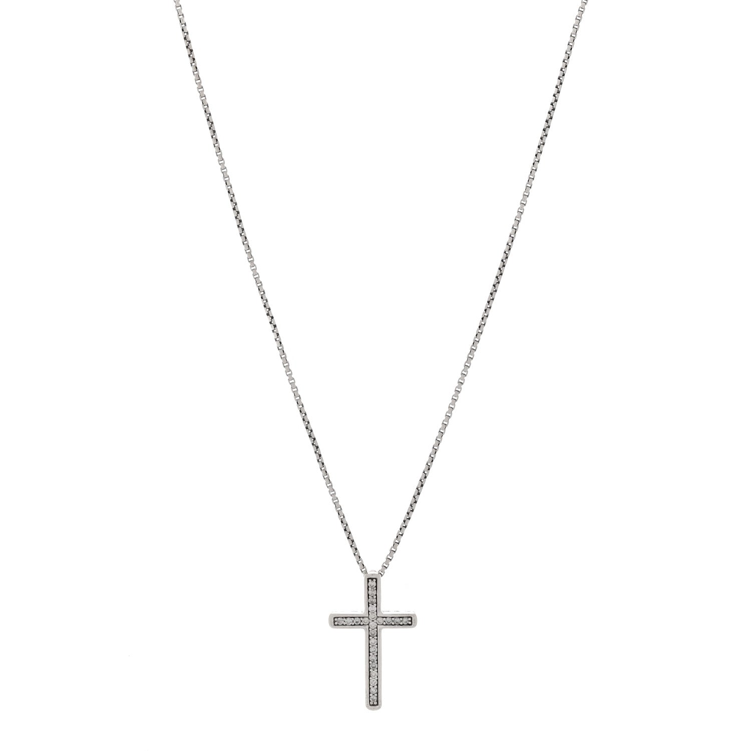 David Yurman Sterling Silver Diamond 15mm Pave Cable Cross Pendant Necklace 1 of 5