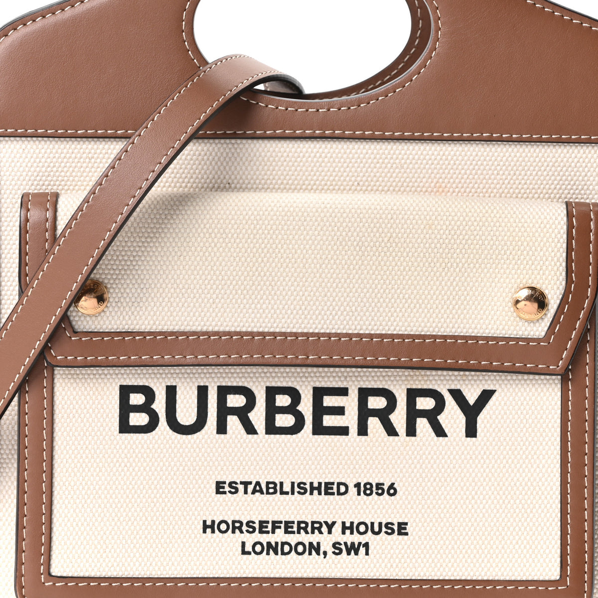 Canvas Smooth Calfskin Two Tone Mini Pocket Bag Natural Malt Brown