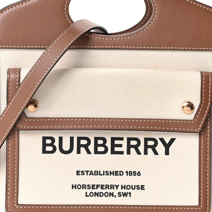 Burberry Canvas Smooth Calfskin Two Tone Mini Pocket Bag Natural Malt Brown 8 of 10