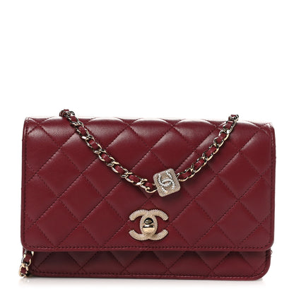 Chanel Lambskin Quilted Strass Studded CC Wallet on Chain WOC Burgundy 1 of 11