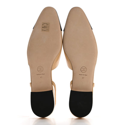 Chanel Goatskin Grosgrain Cap Toe CC Slingback Flats 41 Beige Black 4 of 7