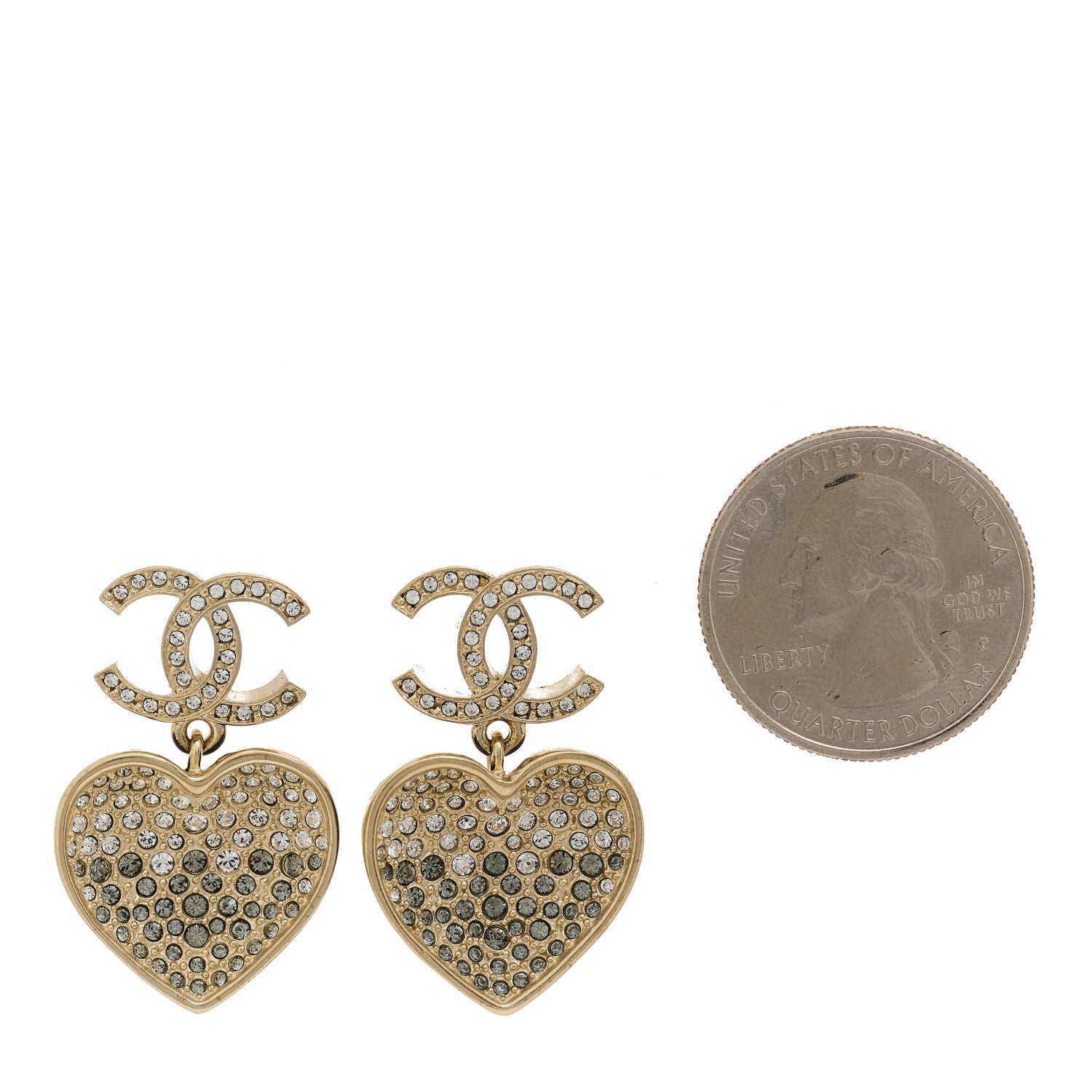 Chanel Crystal CC Resin Heart Drop Earrings Black Gold 2 of 5