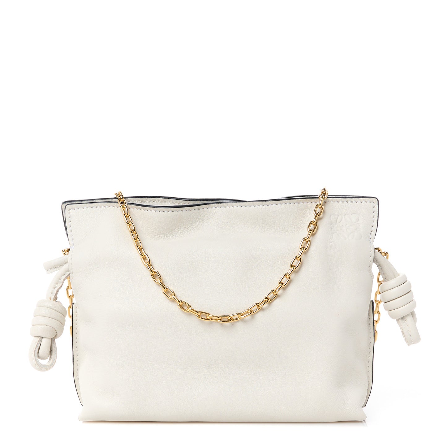 Calfskin Nano Flamenco Knot Clutch Soft White