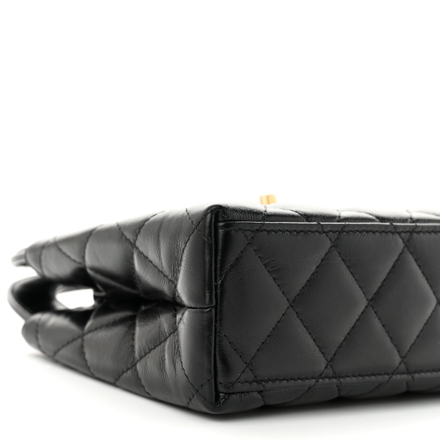 Shiny Aged Calfskin Quilted Nano Kelly Shopper Black