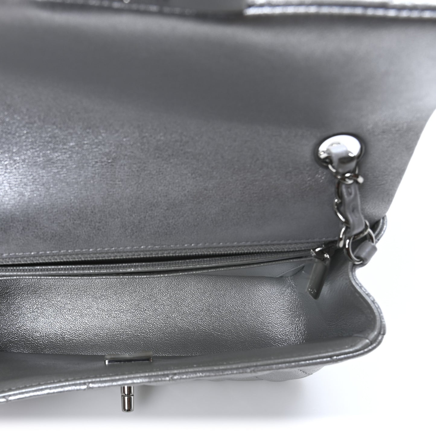 Metallic Lambskin Quilted Mini Rectangular Flap Silver