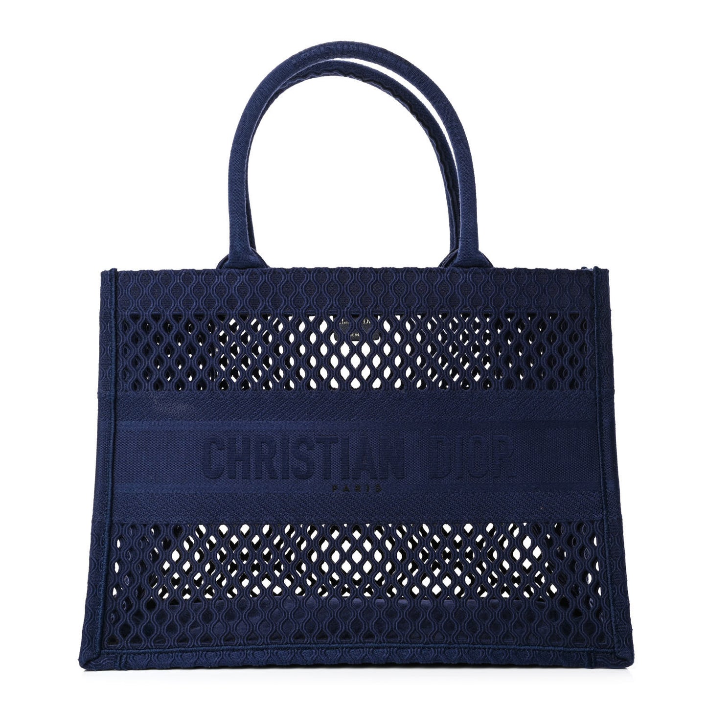 Mesh Embroidered Medium Book Tote Navy Blue