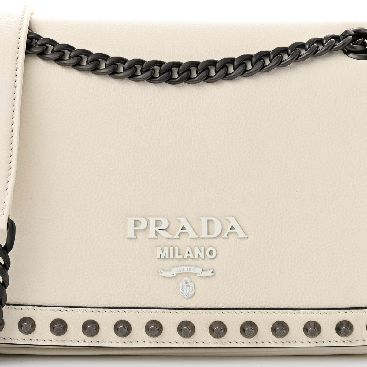 Glace Calfskin Studded Crossbody White