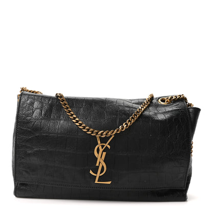 Saint Laurent Calfskin Crocodile Embossed Suede Medium Reversible Monogram Kate Satchel Military Taupe 1 of 10