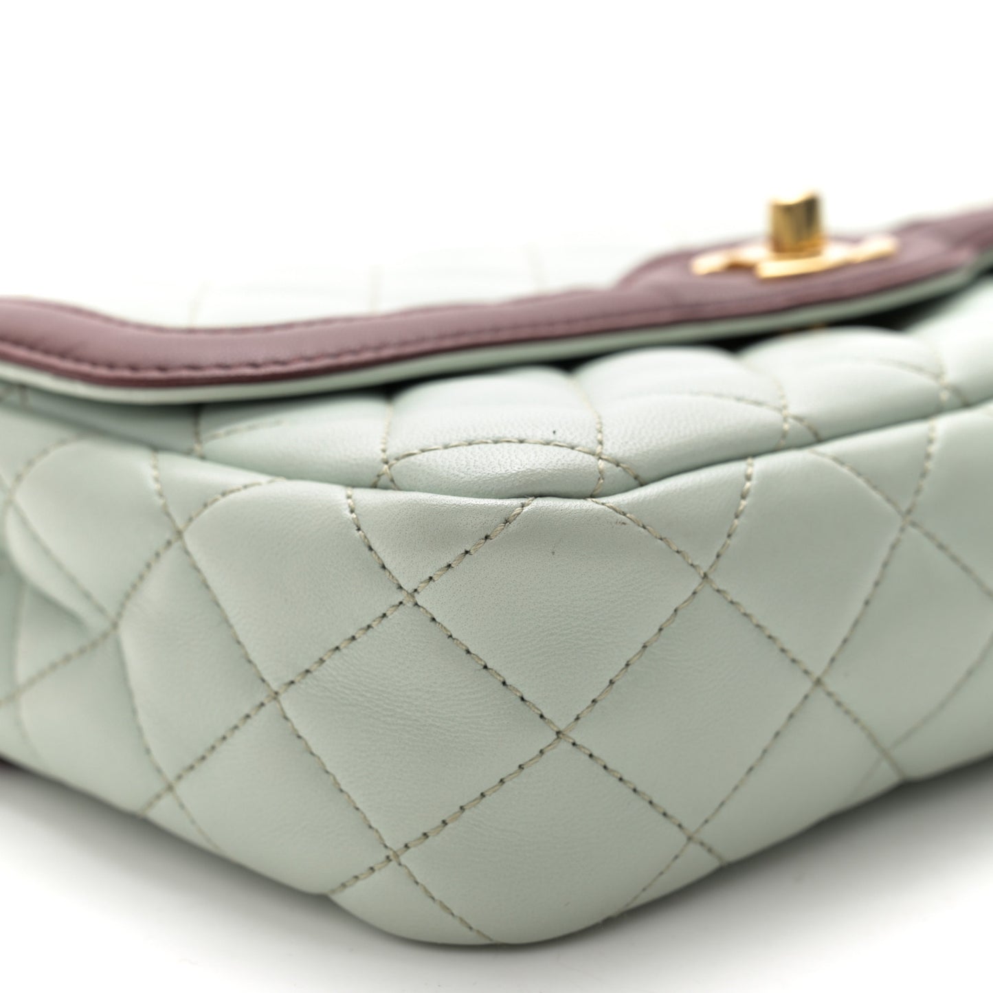 Lambskin Quilted Small Two Tone Day Flap Light Blue Burgundy