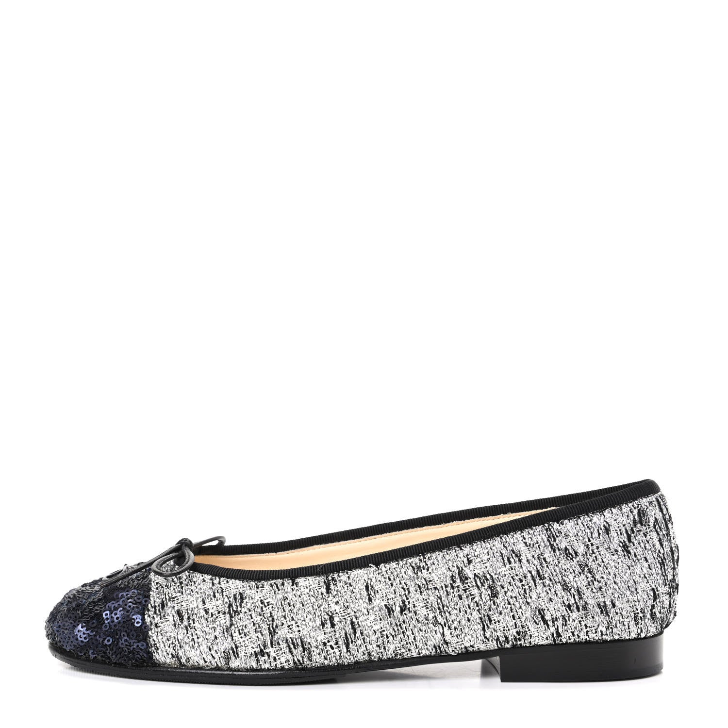 Chanel Tweed Sequin Cap Toe Ballerina Flats 36.5 Black Blue 1 of 11