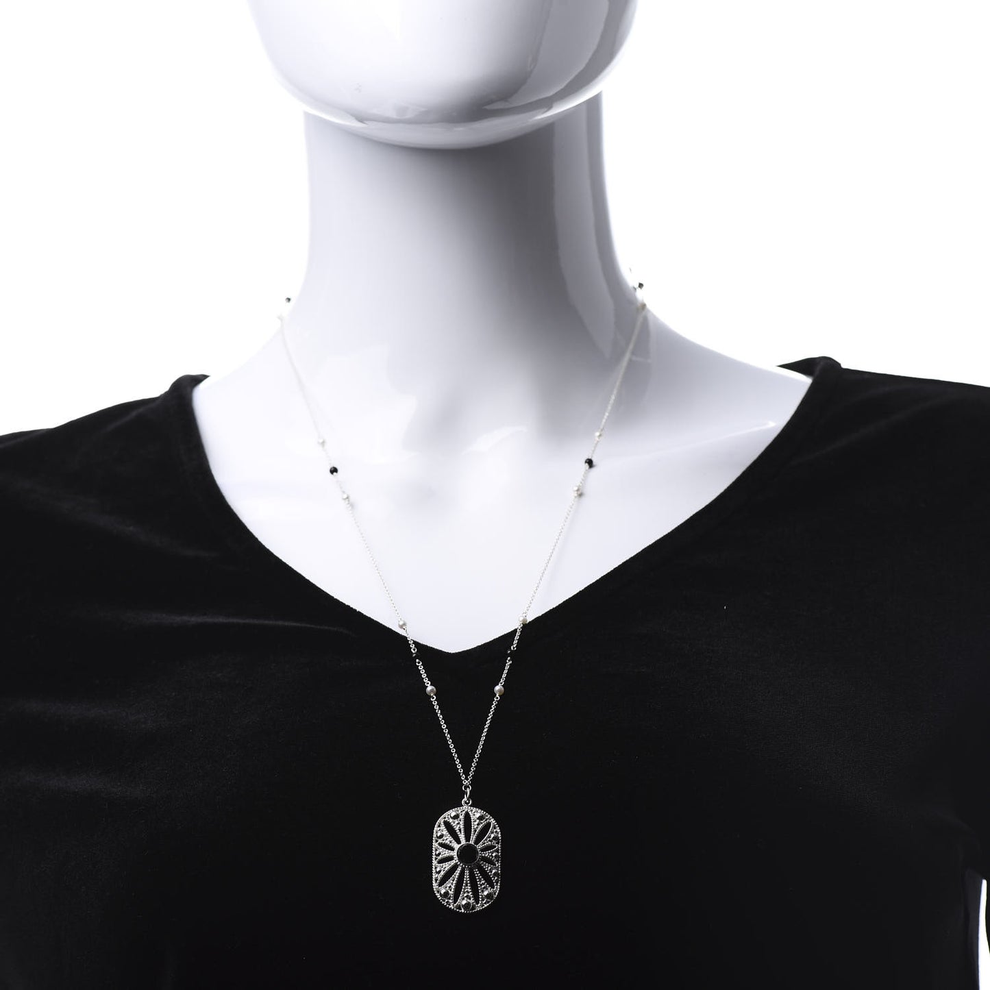 Sterling Silver Black Onyx Pearl Ziegfeld Daisy Pendant Necklace