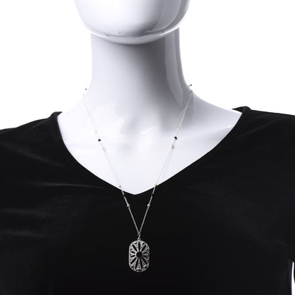 Tiffany Sterling Silver Black Onyx Pearl Ziegfeld Daisy Pendant Necklace 2 of 6