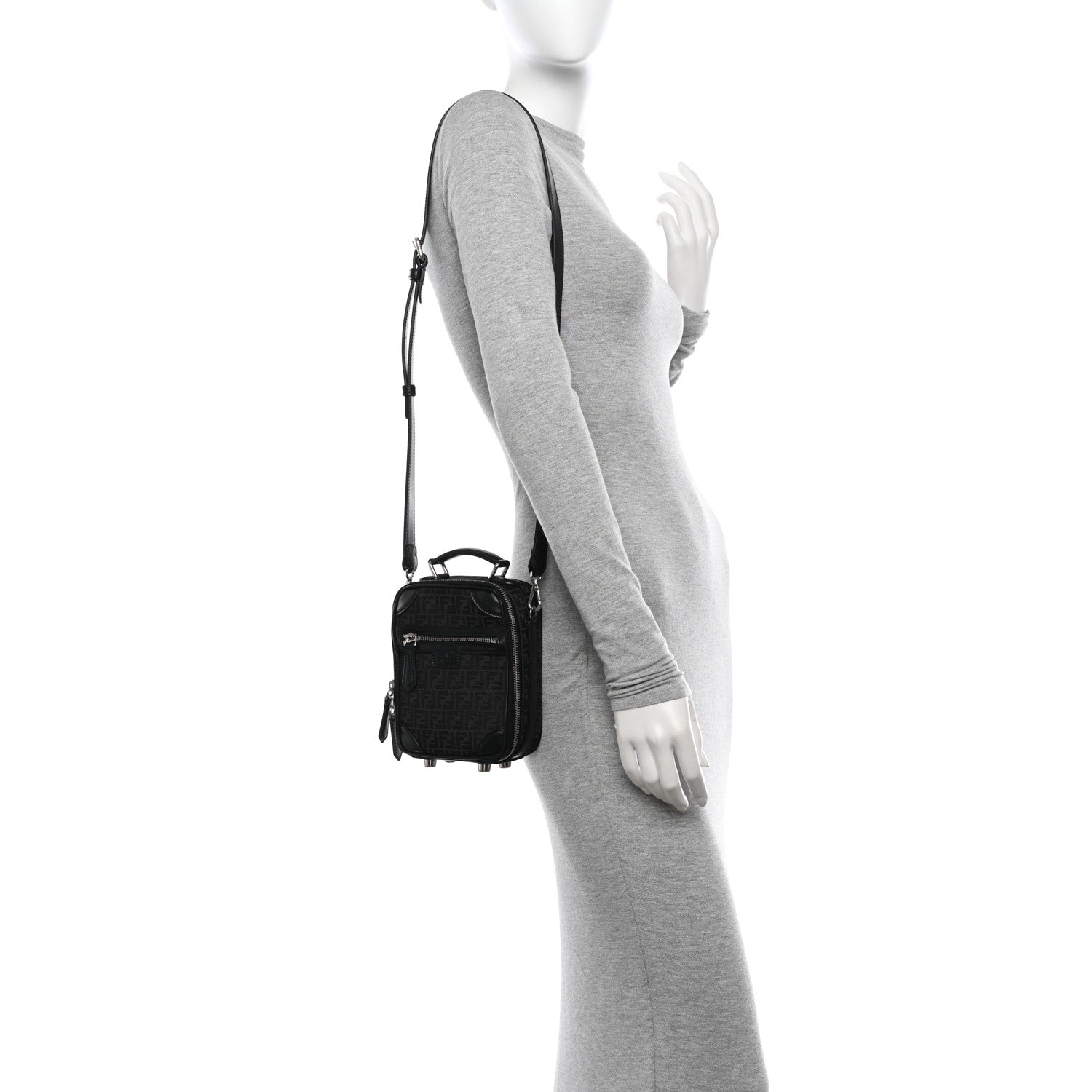 Fendi Recycled Fabric Jacquard Vitello Astro Micro FF Mini Trolley Bag Asfalto Black 2 of 13