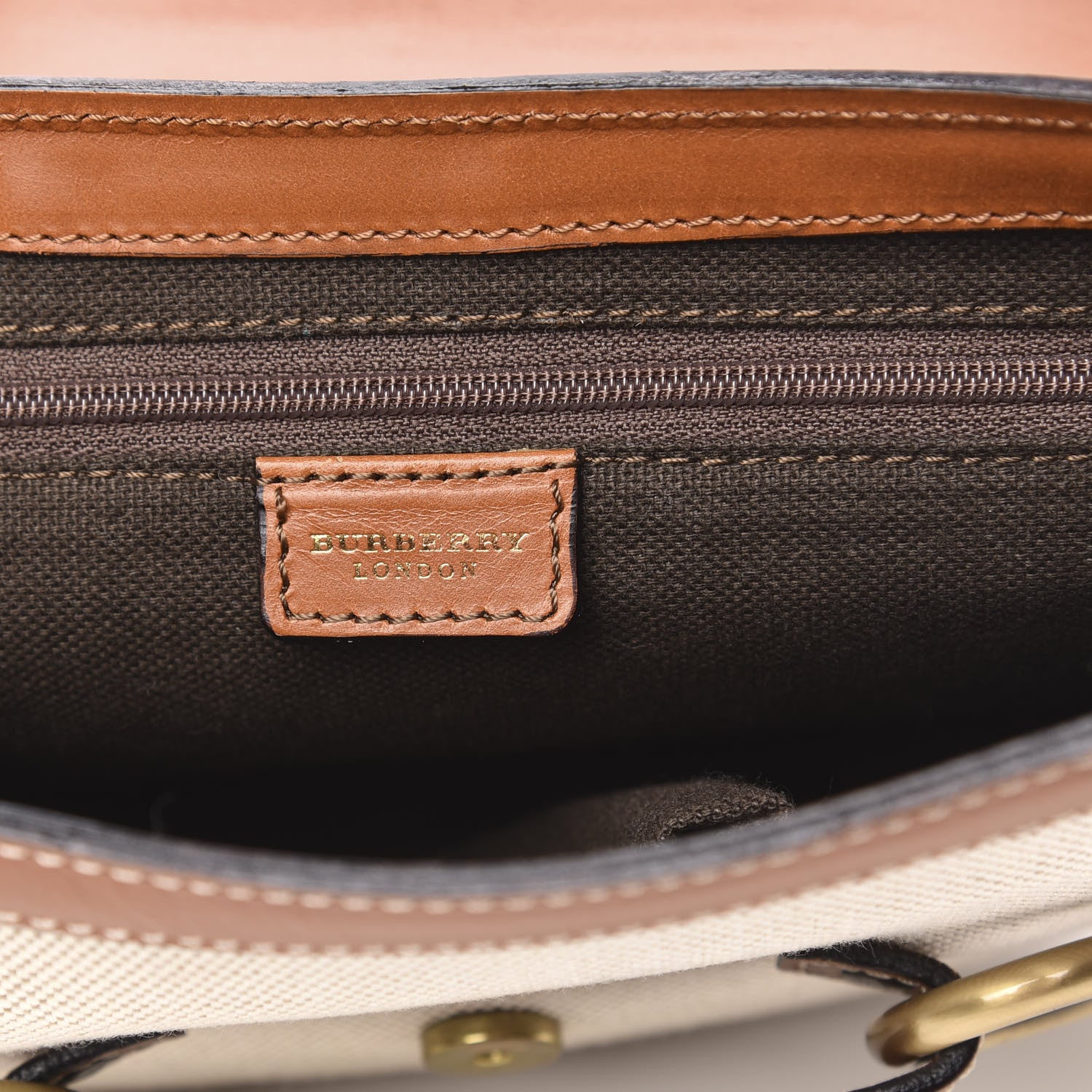 Burberry Canvas Smooth Calfskin Shoulder Bag Natural Brown 6 of 10
