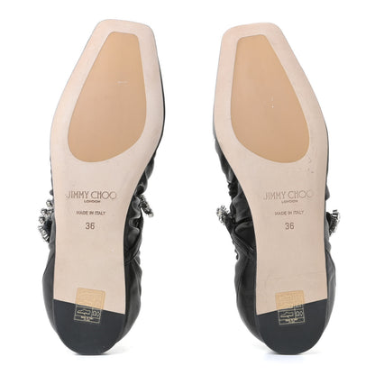Jimmy Choo Calfskin Crystal Gai Ballerina Flats 36 Black 6 of 11